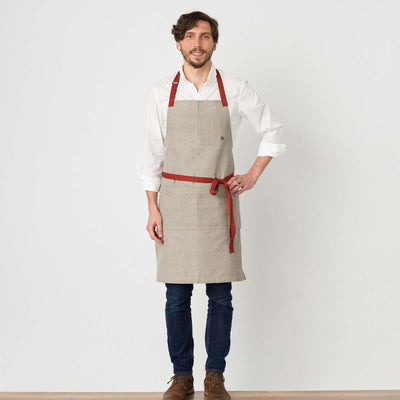 Classic Chef Apron Men, Women, Tan Beige with Red Straps Cooks Bakers Bib Restaurant Wholesale