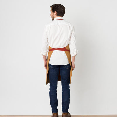 Classic Chef Apron Men, Women, Ochre Brown with Red Straps Cooks Bakers Bib Restaurant Wholesale