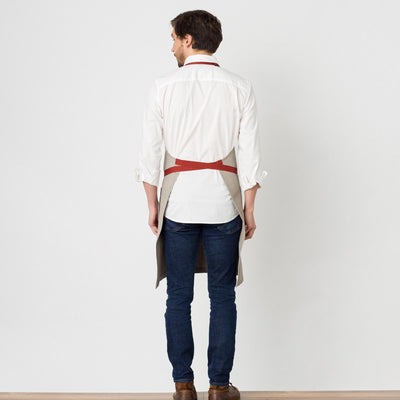 Classic Chef Apron Men, Women, Tan Beige with Red Straps Cooks Bakers Bib Restaurant Wholesale
