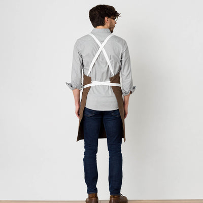 Cross Back Chef Apron, Dark Brown with White Straps, Men and Women