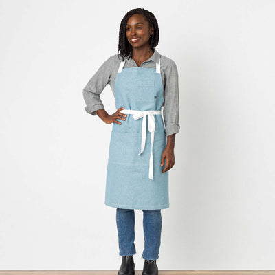 Classic Chef Apron, Powder Blue with White Straps, Men or Women