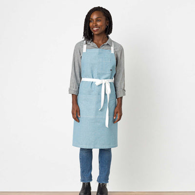 Cross Back Chef Apron, Powder Blue with White Straps, Men and Women