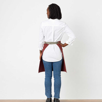 Server Waist Half Apron, Medium Length, Waitress, Waiter, Bartender, Restaurant, Bistro Middly Apron, 20"L, Maroon Red with Tan Straps, Men and Women-Reluctant Threads