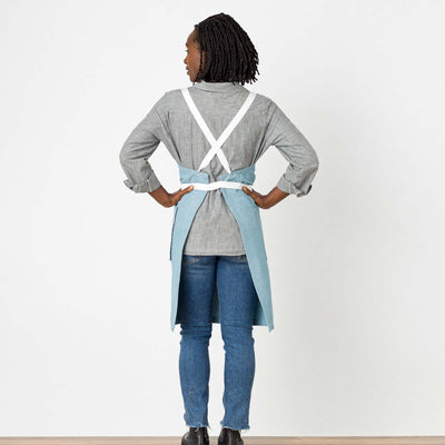 Cross Back Chef Apron, Powder Blue with White Straps, Men and Women