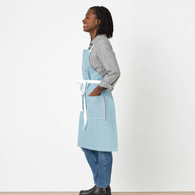 Classic Chef Apron, Powder Blue with White Straps, Men or Women