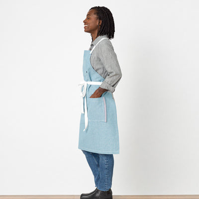Cross Back Chef Apron, Powder Blue with White Straps, Men and Women