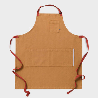 Classic Chef Apron Men, Women, Ochre Brown with Red Straps Cooks Bakers Bib Restaurant Wholesale
