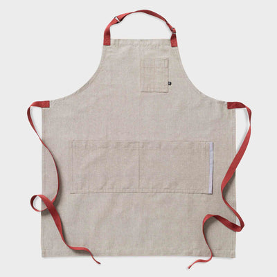 Classic Chef Apron Men, Women, Tan Beige with Red Straps Cooks Bakers Bib Restaurant Wholesale