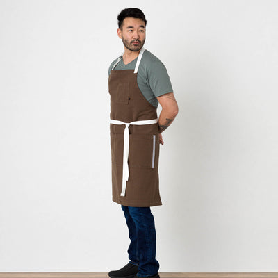 Classic Chef Apron, Dark Brown with White Straps, Men or Women