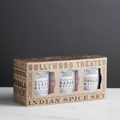 Bollywood Theater Authentic Indian Masala Spice Set features Garam Masala, Tikka Masala, Vindaloo Masala