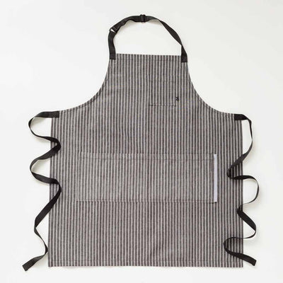 Chef Bib Apron, Classic Railroad Stripe, Charcoal Black with White Stripe, Men or Women, Restaurant Quality Reluctant Trading