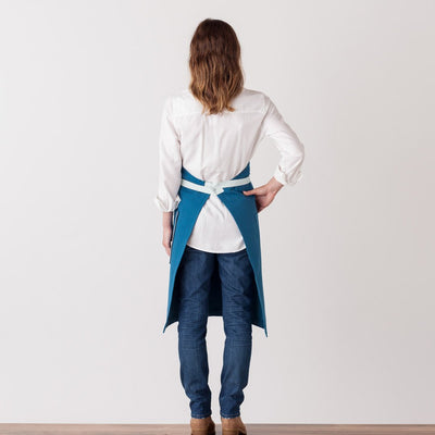 Apron for Women, Men Sky Blue with Ice Adjustable Straps Front of House Women Sky Blue Restaurant Quality Cotton Canvas Wholesale Reluctant Trading