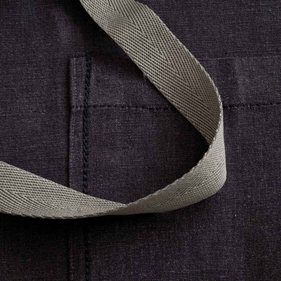 Charcoal Black Canvas Apron with Pockets, Tan Straps