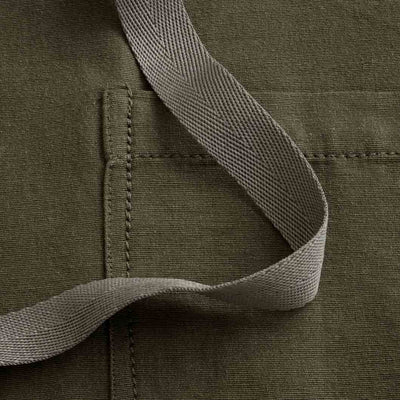 Detail Cotton Canvas Bistro Server Half Apron, Olive Green with Tan Straps, Half Apron, Men or Women, Reluctant Trading