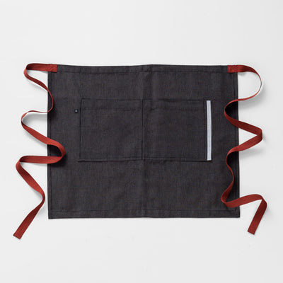 Bistro Apron, Charcoal Black with Red Straps, Half Apron, Server, Reluctant Trading