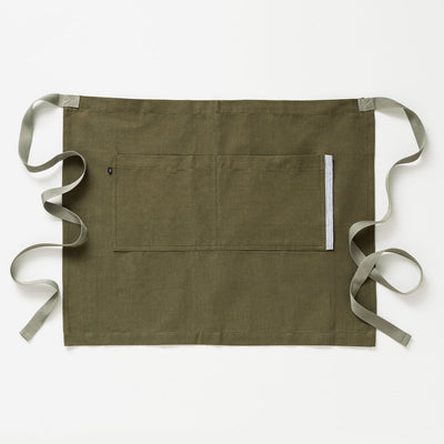 Bistro Server Half Apron, Olive Green with Tan Straps, Half Apron, Men or Women, Reluctant Trading