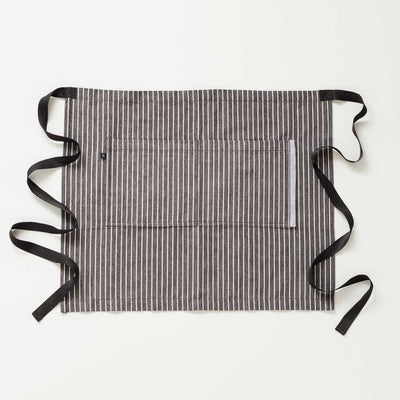 Bistro Server Half Apron, Railroad Stripe, Wholesale, Restaurant Charcoal Black with White Stripe, Restaurant Quality, Half Apron, Men or Women, Reluctant Trading