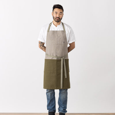 Chef Apron Men, Women, Two Tone, Olive Green and Tan, Restaurant Classic Bib, Industry Pricing, Cool Modern Hip, Men, Women