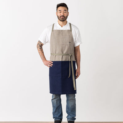 Chef Cross-Back Apron Modern Navy Blue, Tan, Two Tone, Cool, Comfortable, Restaurant Quality Best Reviews, Men, Women