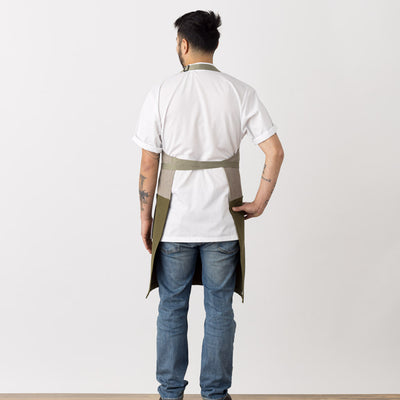 Chef Apron Two Tone, Olive Green and Tan, Classic Bib, Restaurant Affordable Pricing, Cool Hip, Men, Women