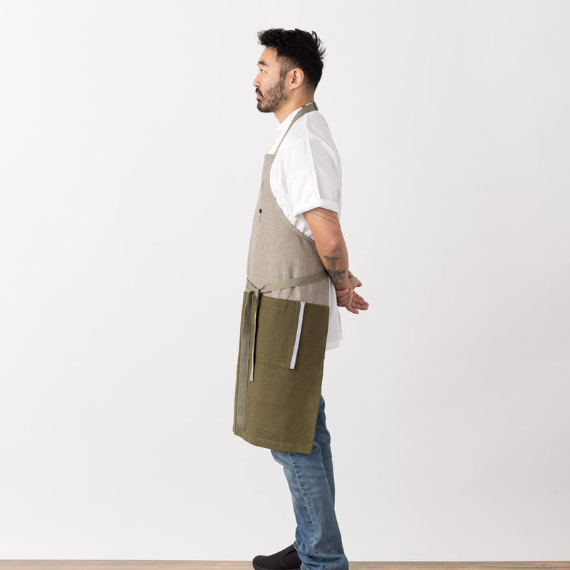 Chef Apron Men, Women, Two Tone, Olive Green and Tan, Restaurant Classic Bib, Industry Pricing, Cool Modern Hip, Men, Women