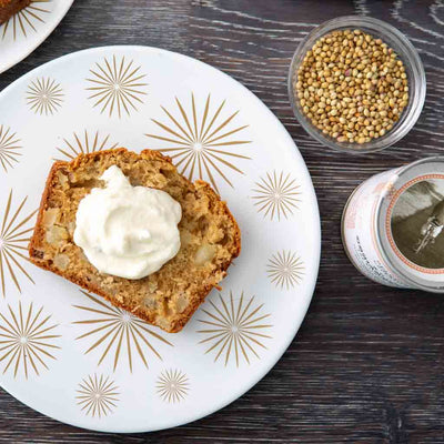 Pear Tea Cake with Coriander Whipped Cream