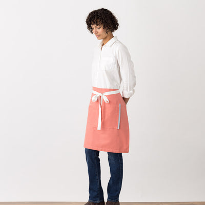 Bistro Half Apron Coral Pink Server, Waitress, Waist Apron, Side ViewBistro Half Apron Coral Pink Server, Waitress, Waist Apron, Rear View