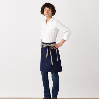Bistro Half Apron Navy Blue Server, Waitress, Waist Apron, Side View