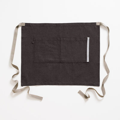 Bistro Apron, Charcoal Black with Tan Straps, Half Apron, Server, Reluctant Trading