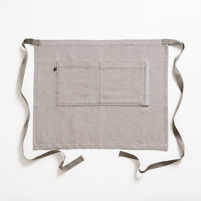 Bistro Apron, Tan, Beige Straps, Ticking Stripe detail, half apron, server-The Reluctant Trading Experiment