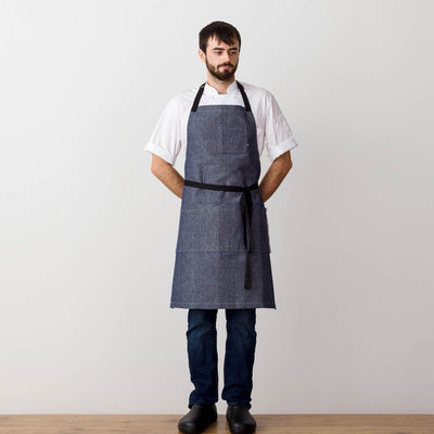 Chef 's Apron, Blue Denim with Black Straps, Front view, Men or Women-The Reluctant Trading Experiment