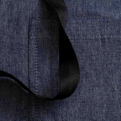 Chef 's Apron, Blue Denim fabric with Black Straps, Detail shot-Reluctant Trading