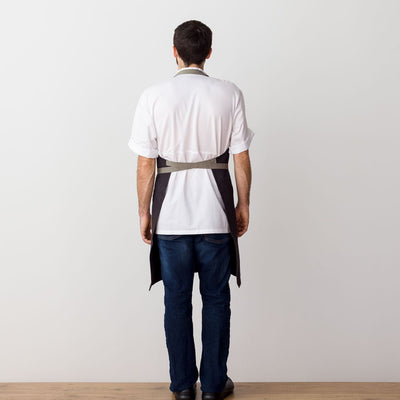 Chef's Apron, Charcoal with Tan Straps, Men or Women-Reluctant Trading, model rear view