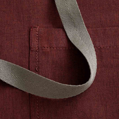 Chef's Apron, Maroon with Tan Straps detail shot, Men or Women, burgundy, red-Reluctant Trading