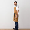 Chef's Apron, Ochre with Black Straps, Carhartt color, Men or Women, model side view-Reluctant Trading