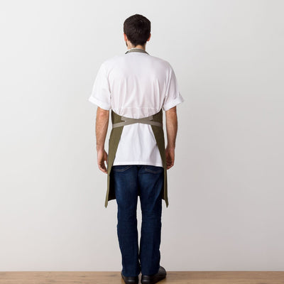 Chef's Apron, Olive Green with Tan Straps, Men or Women, cotton, rear view-Reluctant Trading