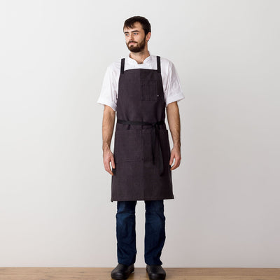 Cross-Back Chef Apron, Charcoal with Black Straps, Men and Women-[Reluctant Trading Experiment]-Standard Cross-Back - 34”L x 30”W