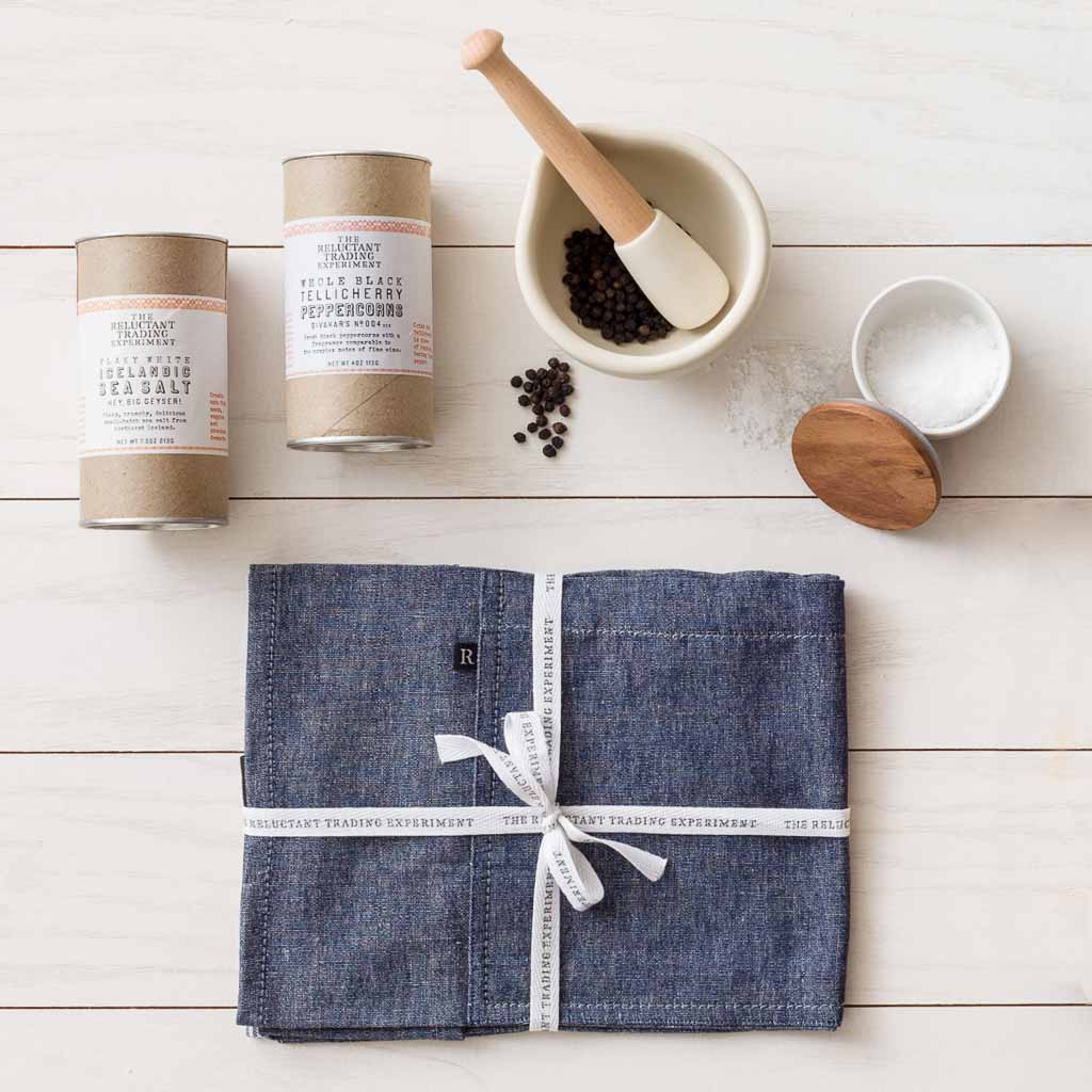 Blue Denim Chef Apron + Icelandic Salt & Tellicherry Pepper Gift Set - The  Reluctant Trading Experiment