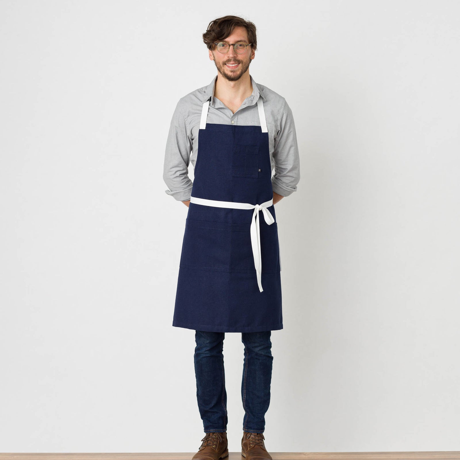 Classic Chef Apron, Navy with White Straps, Men or Women