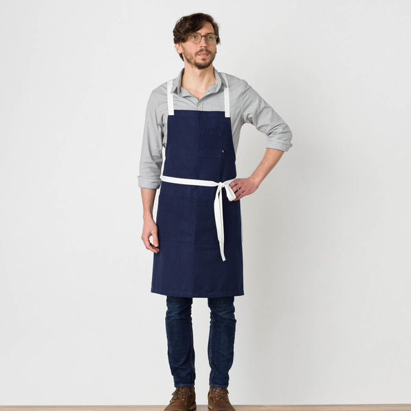 Crossback Chef Apron, Navy Blue, Men, Women, Professional Quality
