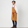 Classic Chef Apron Men, Women, Ochre Brown with Red Straps Cooks Bakers Bib Restaurant Wholesale