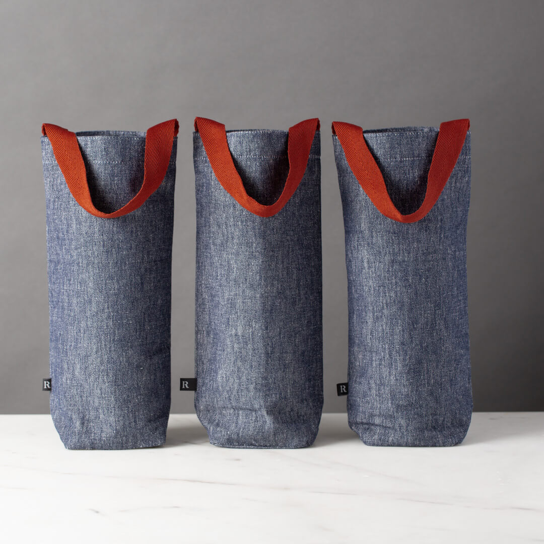 Fabric Wine Gift Bags, Set of 3, Blue Denim-Wine Bags-Canvas-The Reluctant Trading Experiment