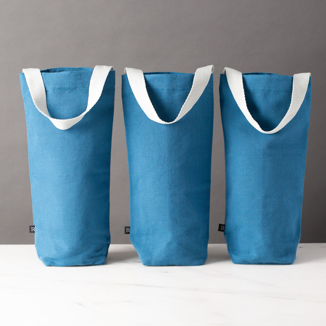 Fabric Wine Gift Bags, Set of 3, Seaside Blue-Wine Bags-Canvas-The Reluctant Trading Experiment