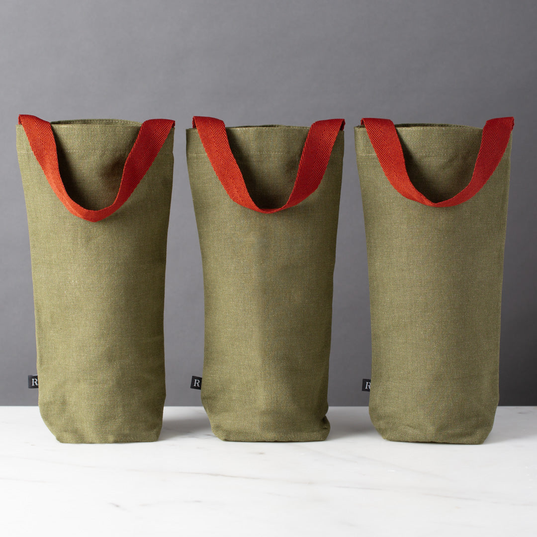 Fabric Wine Gift Bags, Set of 3, Holiday Green with Red Strap-Wine Bags-Canvas-The Reluctant Trading Experiment