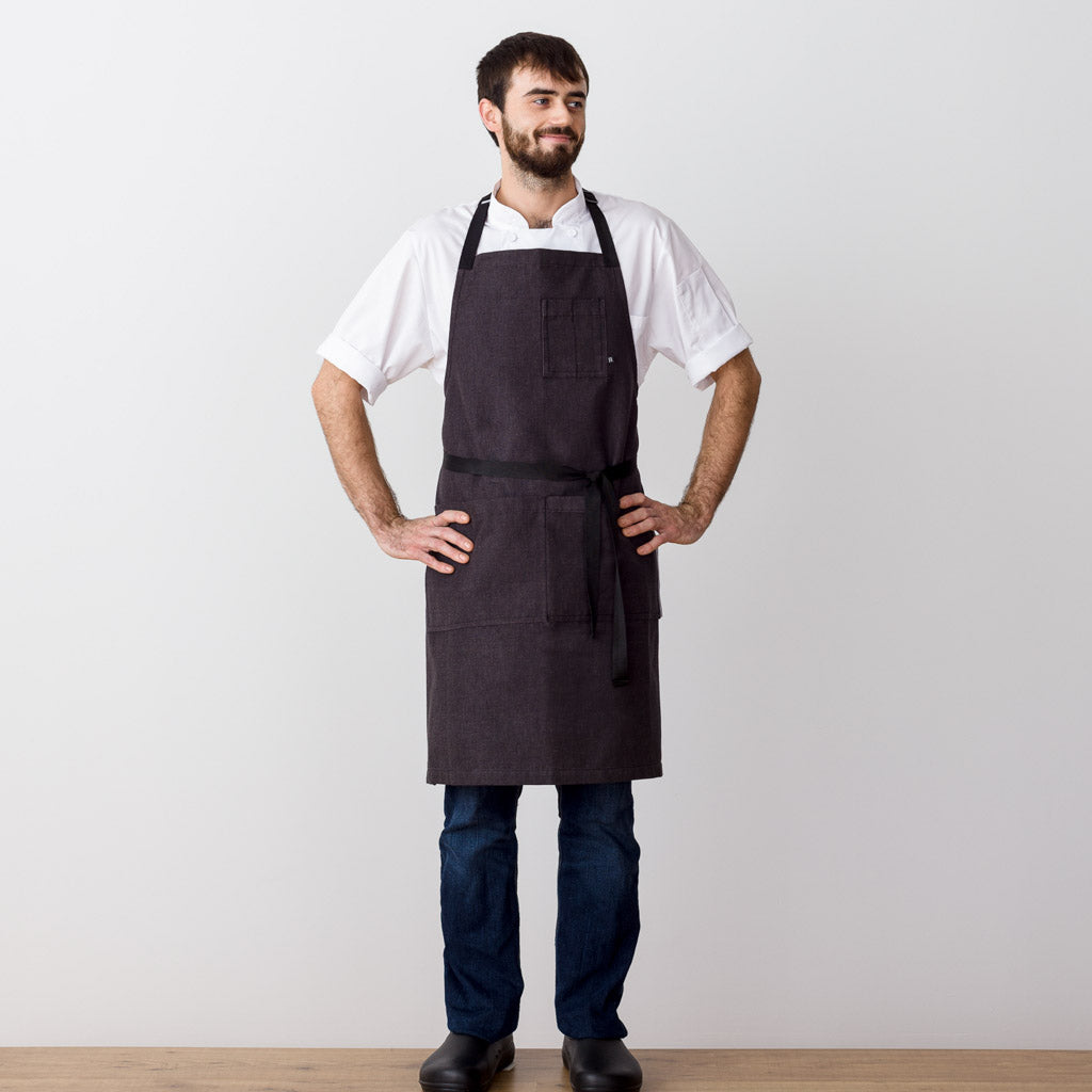 Chef's Apron, Charcoal with Black Straps, Men or Women-Reluctant Trading, model front view