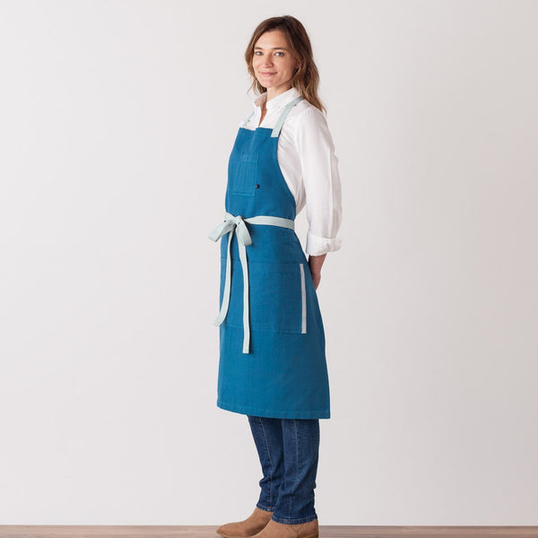 Crossback Chef Apron, Seaside Bright Blue, Pockets, Canvas