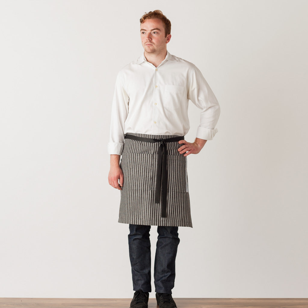 Restaurant Bistro Server Half Apron, Railroad Stripe, Charcoal Black with White Stripe, Half Apron, Men or Women, Reluctant Trading