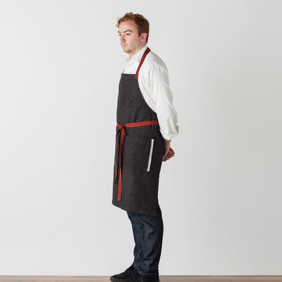 Chef Cross Back Apron Charcoal Black with Red Straps Men and Women and Pockets Reluctant Trading Baking Restaurant Quality Wholesale Pricing