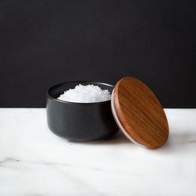 Stoneware Salt Cellar with Air-Tight Lid, Black