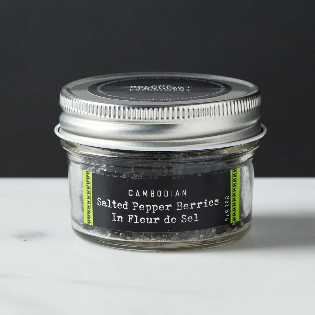 Cambodian Salted Pepper Berries in Fleur del Sel 2oz Glass Jar